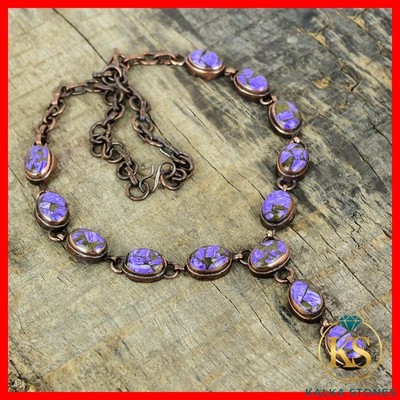 Copper Copper Charoite Stone Chain Bezel Electroformed Wedding Necklace Jewelry