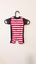Disney Mickey Mouse Red White Striped One Piece Infant Rash Guard Size 3- 6 Mo
