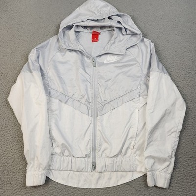 Nike Windbreaker Jacket Women Medium White Silver Windrunner