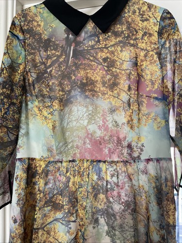 TED BAKER £150 floral birds fit flare dress sz 14 party yellow wedding guest - Picture 16 of 16