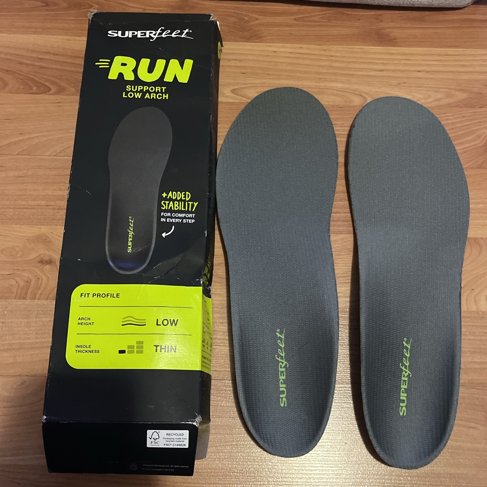 Superfeet RUN Low Thin Arch Comfort Support Insoles Size G - Men&rsquo;s 13.5-15