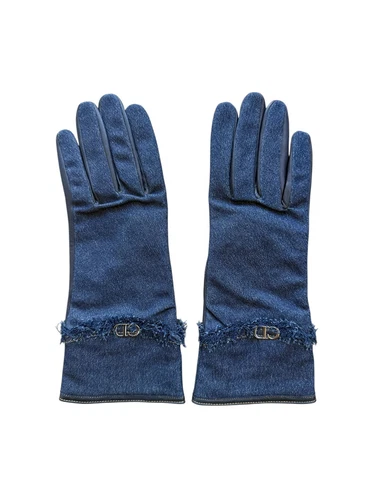 Gants Christian Dior en cuir et denim bleu marine