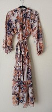 VICI Dress Womens Small Multicolor Paisley Chiffon Maxi Long Sleeve Boho Belted