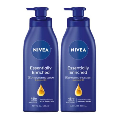NIVEA Essentially Enriched Body Lotion Pack of 2 48 Hour Deep Moisture 16.9 Oz