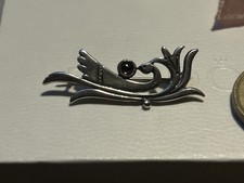 Art Nouveau Style Solid Sterling Silver (925) Brooch Bird With Cabochon Stone