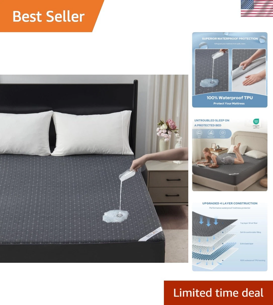 Queen Mattress Protector, Waterproof Noiseless Mattress Cover with Deep Pocke...