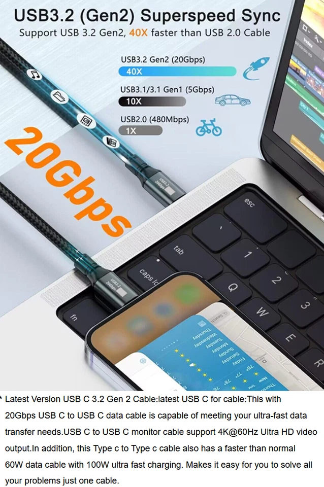 High Stability Charging 100W USB C to USB 3.2 Cable 15ft f Most of USB-C Device - Image 3 of 4