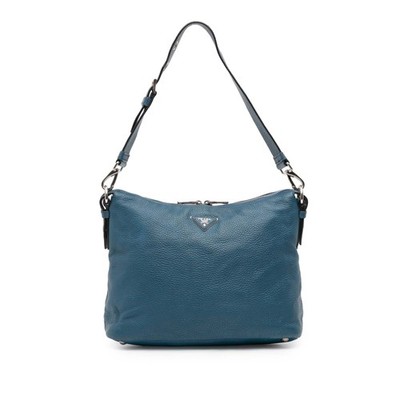 Prada Vitello Daino Shoulder Bag Pre-Loved Blue