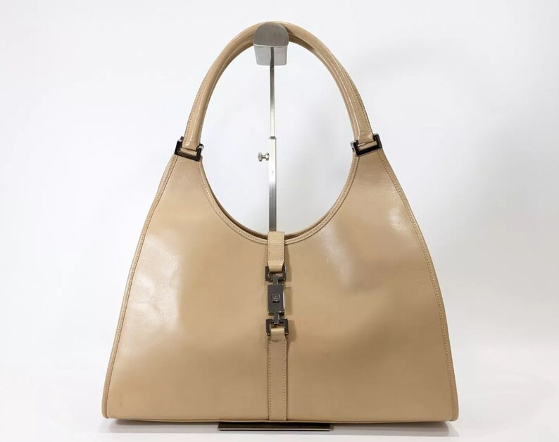 Authentic Gucci Structured Jackie Beige Leather S… - image 1