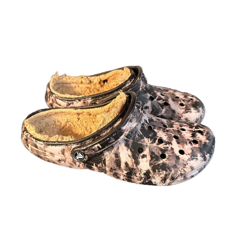 CROCS Classic Lined Bleach Dye Clog Faux Fur Women’s … Gem