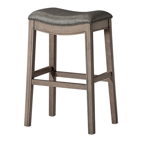 Maven Lane Adrien Saddle Barstool in Natural Wood Finish w/ Vegan Leather - Picture 1 of 18