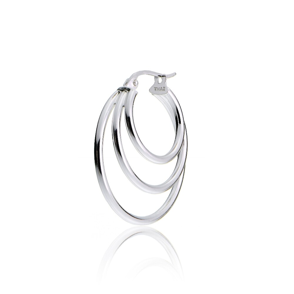 【HYERES LOR】23FW★ Silver (C) Triple Round Earrings Sterling Silver Triple Circle Round-Tube Polished Hoop