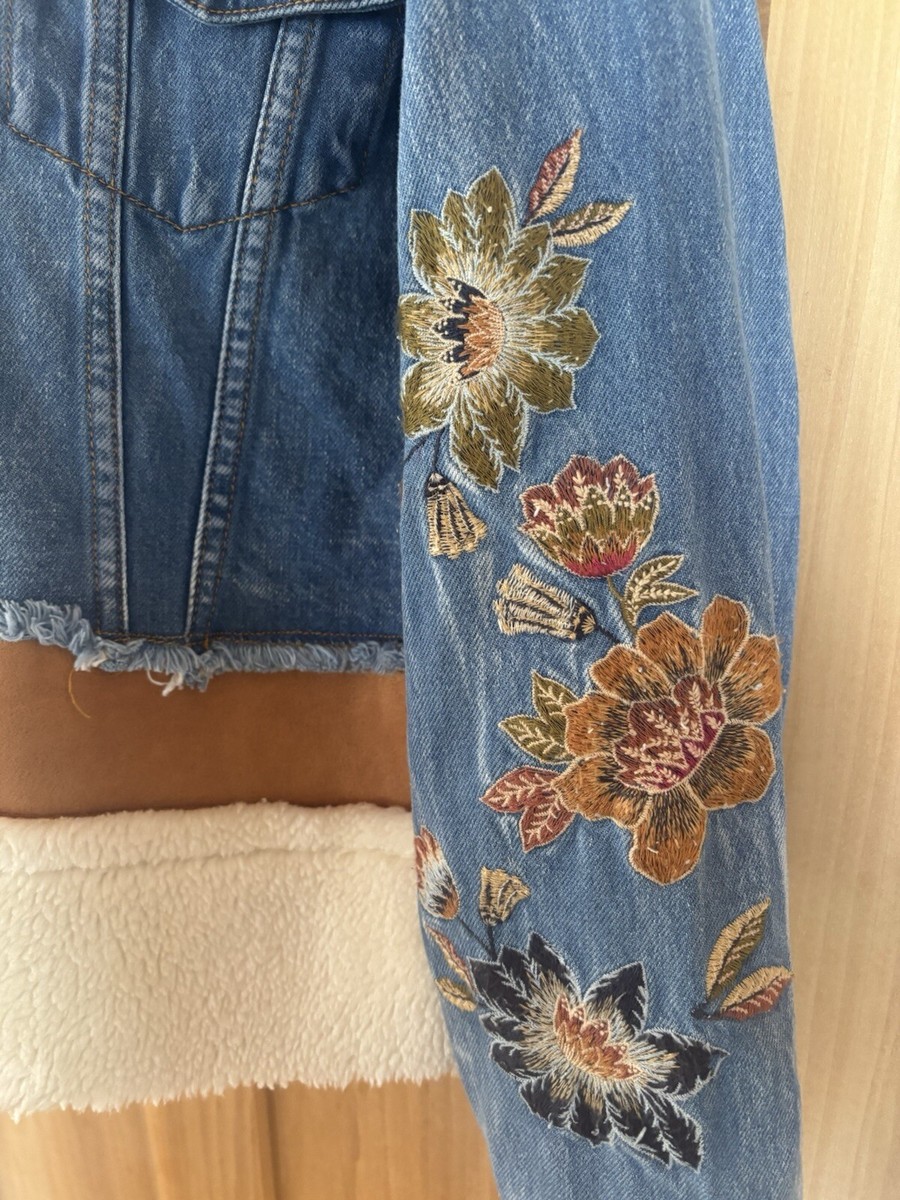 NEW Driftwood Denim Shearling Vintage Azure Embroidered