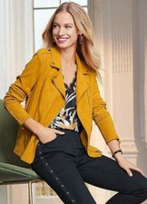 Together Faux-suede Biker Jacket - Ochre /size: Uk 8