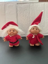 Troll Dolls DAM 1986 Christmas W/ HATS White Hair Vintage. 2 Thomas Dam Trolls