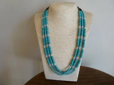 Turquoise and Sliver Multi Strand Native American Southwestern Necklace