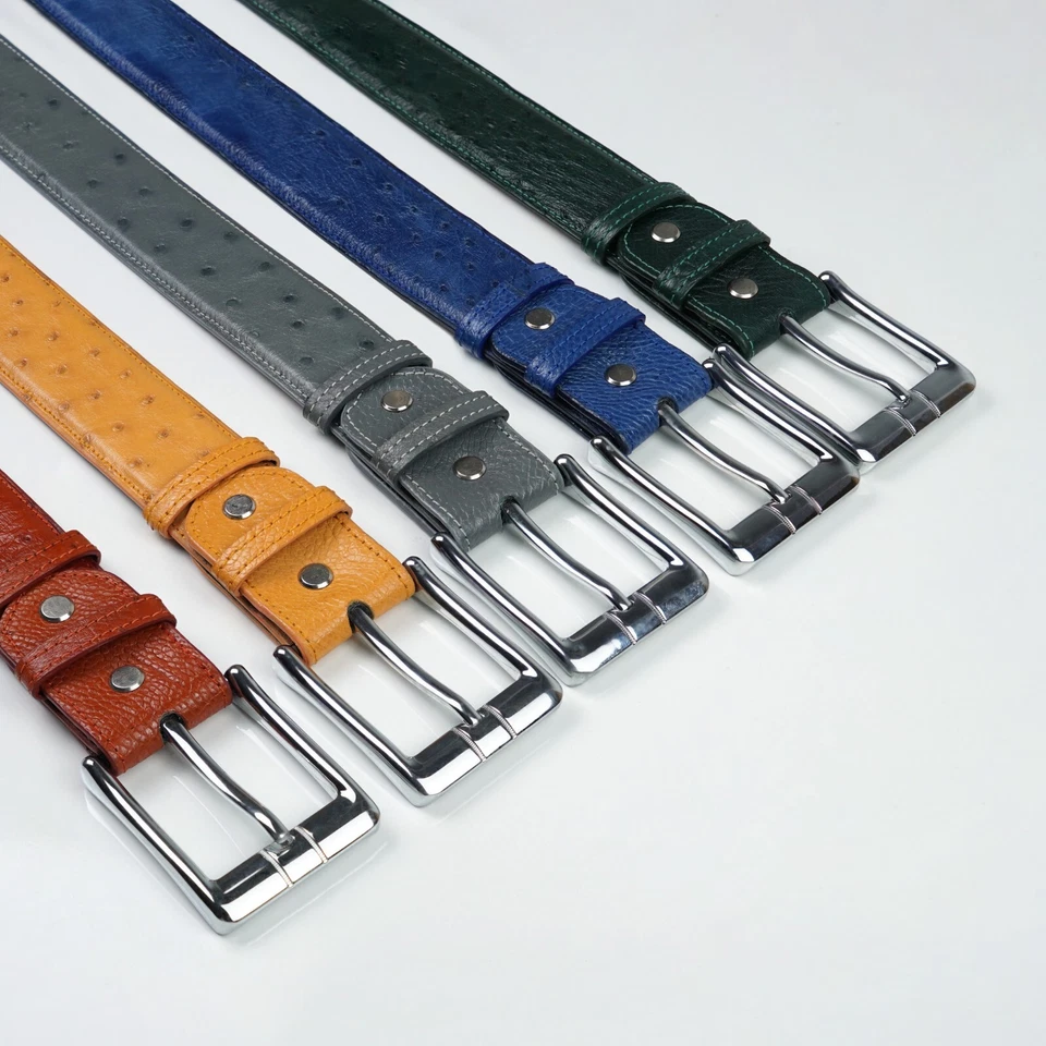 Piel de cuero de avestruz pluma completa genuina para hombre cinturón hebilla con 1,5"" hecho a mano Foto 3 de 4