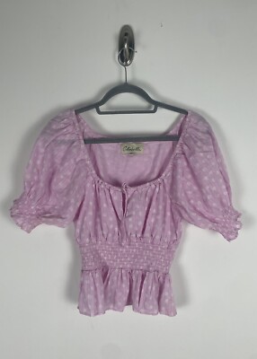 Cleobella Smocked Babydoll Top Size Medium Pink Cottagecore Puff Sleeve Scoop