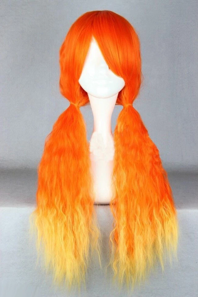Moda Peluca de Pelo Larga Naranja Mezcla Dorada Ondulada Mujeres Dama Juegos con disfraces Foto 2 de 4