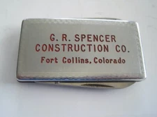 Vintage Money Clip Pocket Knife Combo GR SPENCER Fort Collins Advertising