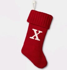 20" Wondershop Cable Knit Monogram Stocking Red/White Letter X Xmas