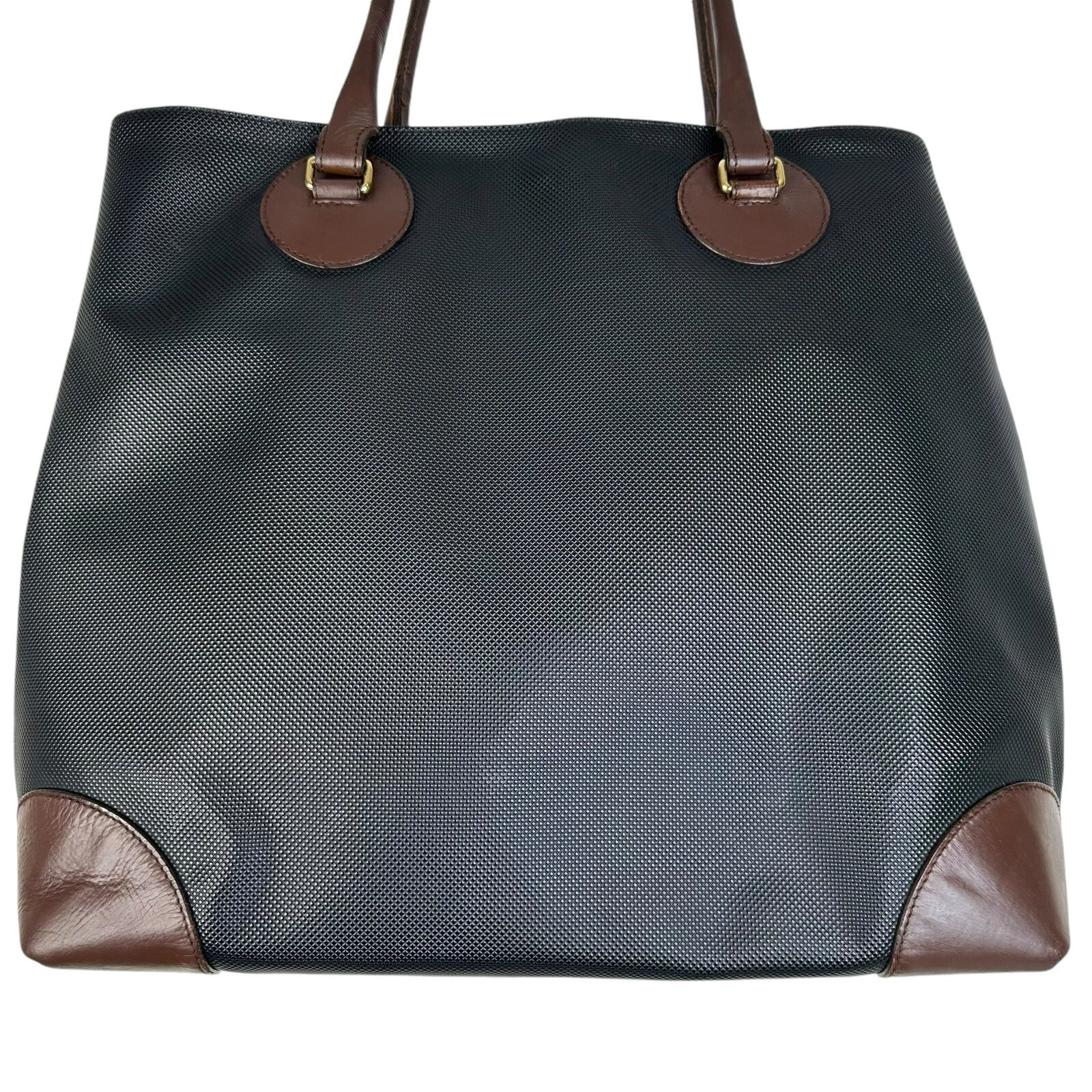 Borsa a mano vintage Bottega Veneta in pelle rivestita in tela nera marrone