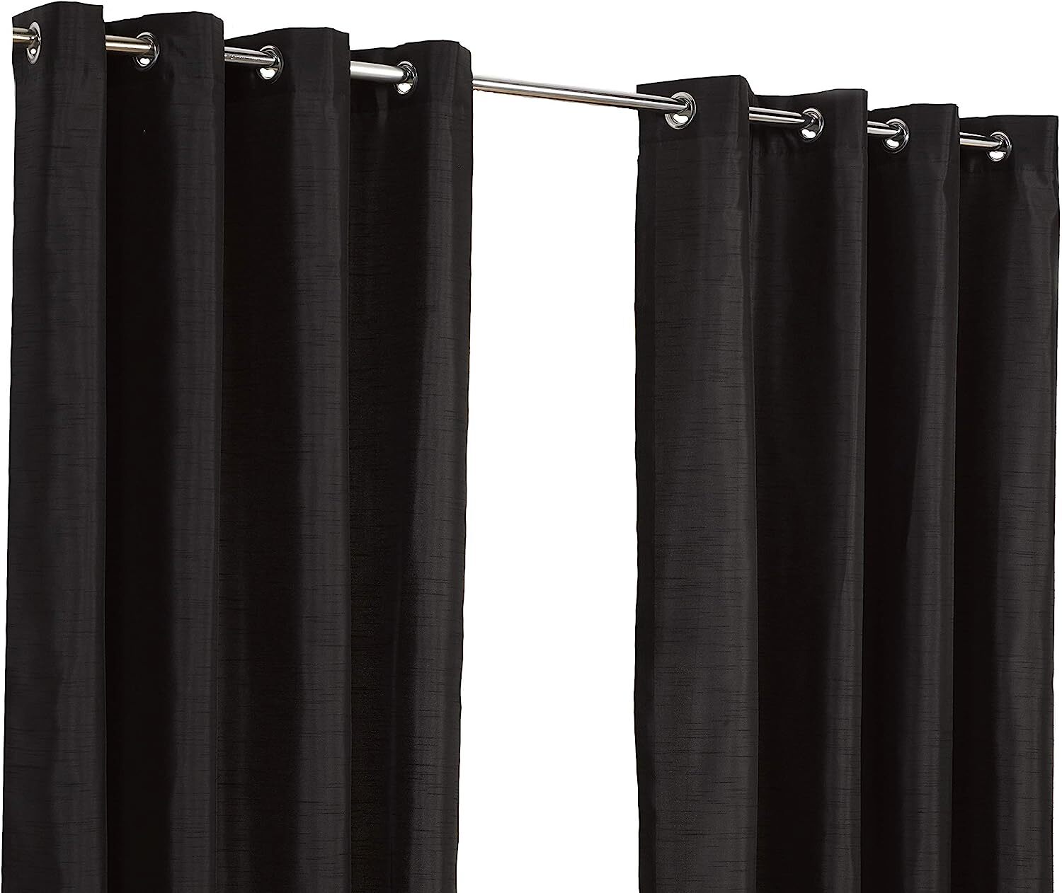 Faux Silk Black Eyelet Curtains Pair – Fully Lined 45x90in Readymade