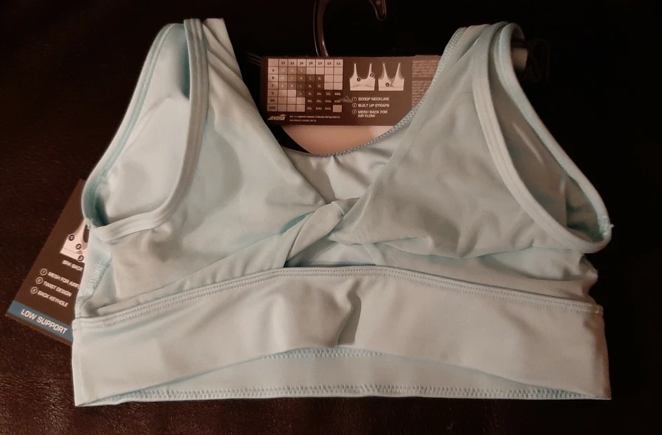 NUEVO CON ETIQUETAS SUJETADOR DEPORTIVO AVIA Azul Claro Espalda Torcida Soporte Bajo Para Mujer PEQUEÑO Foto 2 de 4
