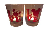 "2Er Set Teelicht Glas Windlicht Mit Print \"Love Minnie+Micky\" Rot Kerzenglas"