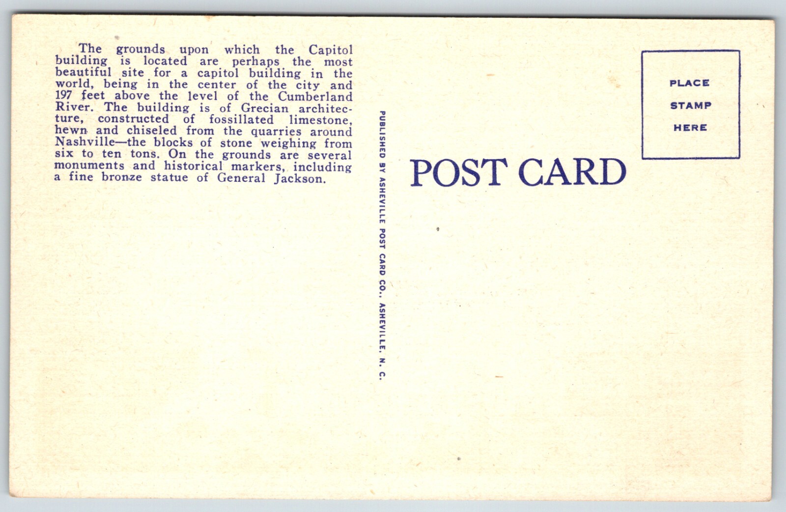 Postcard State Capitol, Nashville, Tennessee Unposted