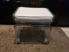 VINTAGE LUCITE BENCH ON CASTERS WHITE VINYL CUSHION SPACE AGE MCM