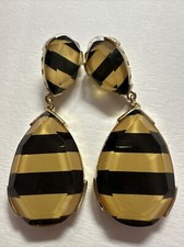 Bumble Bee Colored Dangle Pierced Earrings Acrylic/Plastic Gold Tone Summer Vibe