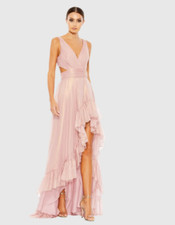 MAC DUGGAL 49526  CUT OUT HIGH LOW RUFFLE ROSE GOLD  GOWN sz 6