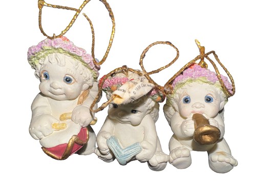 Vintage DREAMSICLE Cherubs Christmas Ornaments Lot of 3 - Picture 3 of 8