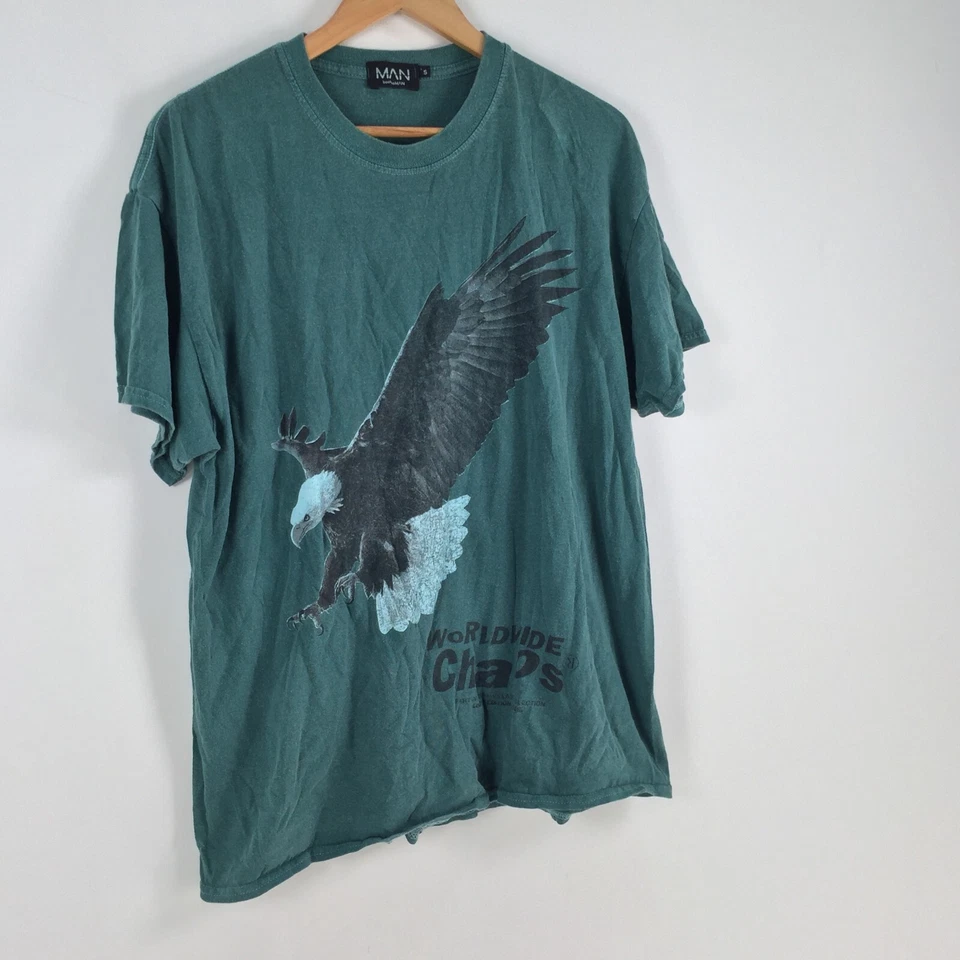 Boohoo man mens t shirt size S green crew neck cotton short sleeve eagle 029603 — 第 2/4 张图片