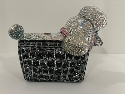 JUDITH LEIBER Poodle Crystals Silver White Black Evening Bag
