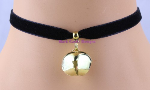 black velvet choker necklace gold bell 