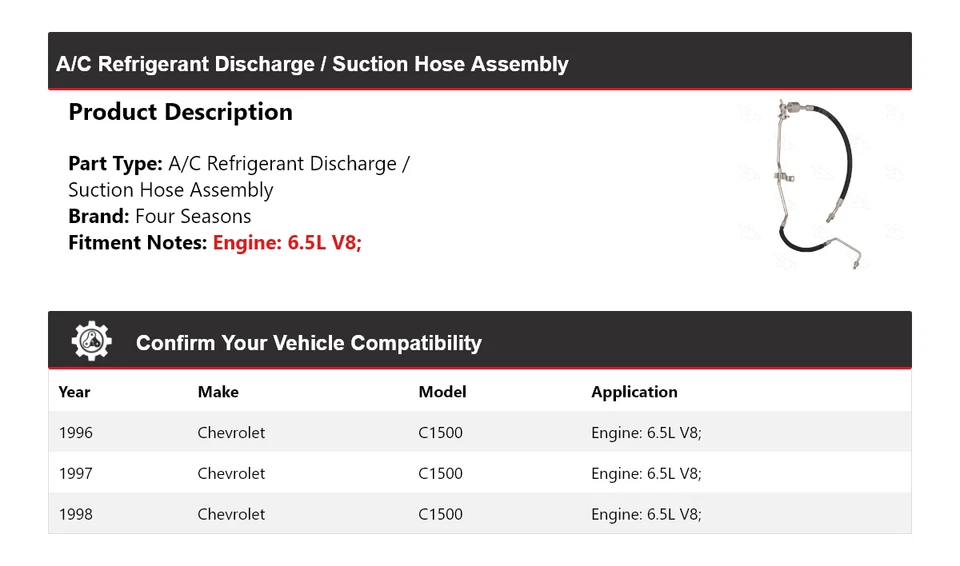 Conjunto de manguera de línea de succión de descarga para Chevrolet C1500 1996-98 4 estaciones 199 Foto 2 de 4