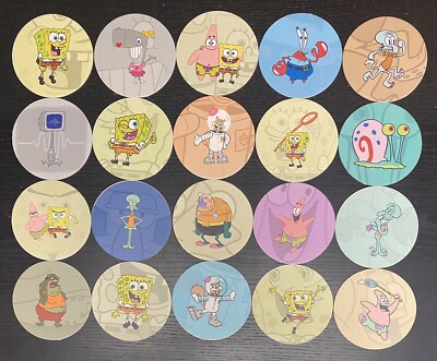 Lot Of 20 SpongeBob Patrick Plankton Sandy Cartoon 4   Round Cardboard Coasters