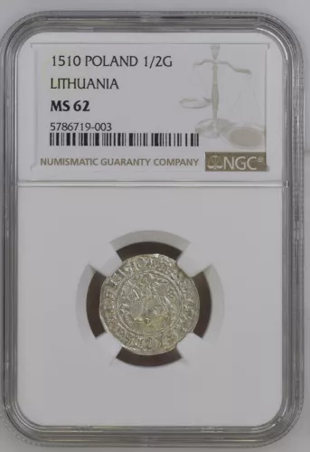 1510 POLAND 1/2G LITHUANIA NGC MS 62