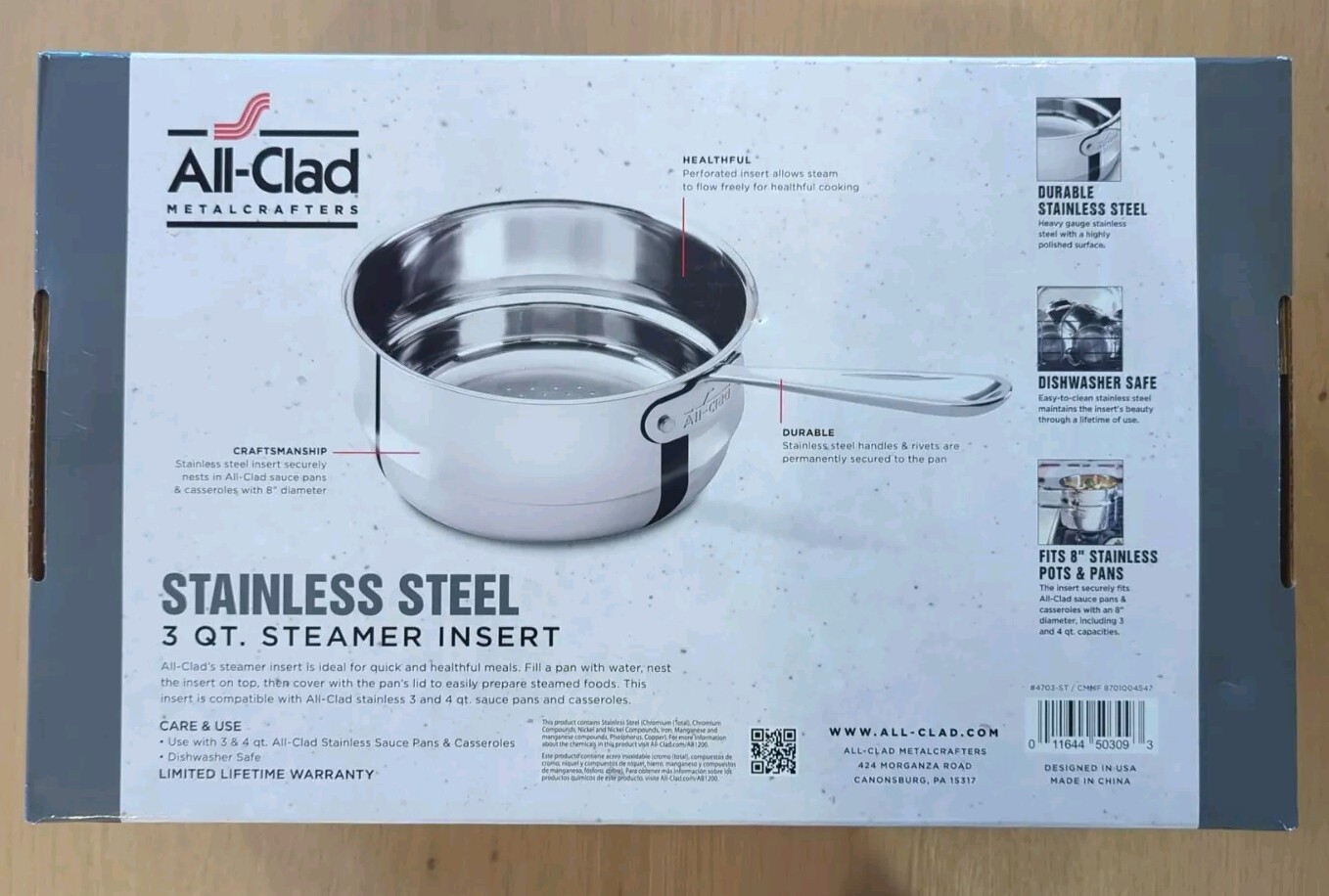 All-Clad 3-4 qt Sauce Pan Steamer Insert 4703-ST New In Box