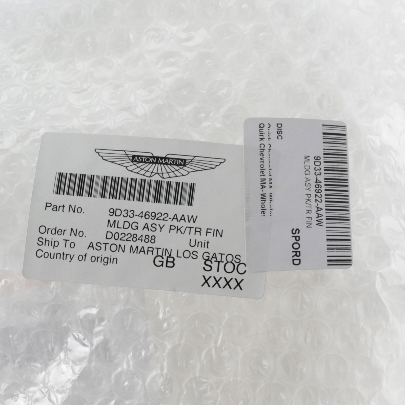 GENUINE ASTON MARTIN PANEL ASSEMBLY CENTER PACKAGE TRAP OEM NEW 9D33-46922-AAW