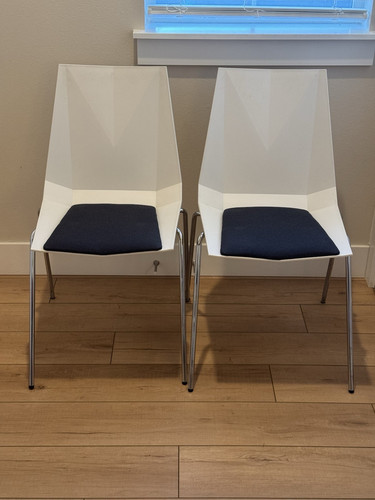 Klaessons Mayflower White Mid Century Set Of 2 Chairs Made In Sweden Chrome Legs