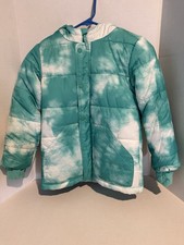 Cat Jack Girls Small 6/6X Puffer Jacket Turquoise Zip Up And Button