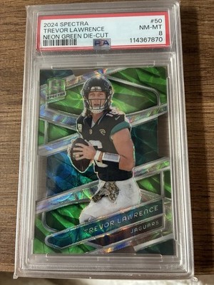 2024 Panini Spectra Trevor Lawrence #50 Neon Green Prizm /30 Jersey Match PSA 8