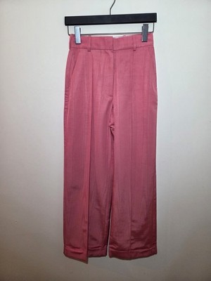 RACIL Rose Pink High-Waisted Ribbed Tailored Trousers Wide Leg EU 36/UK 8 