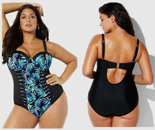 NWT Swimsuits for All Blue Lattice Mesh Ruched Underwire 1 pc Swimsuit, Size 20