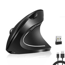 Black Wireless Ergonomic Mouse Rechargeable Vertical Optical with USB Receiver