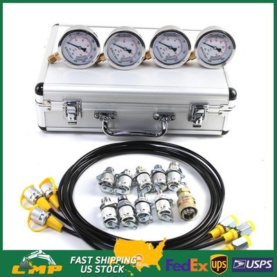 SINOCMP 4 Gauges 10 Connectors Hydraulic Pressure Test Kit for Caterpillar CASE