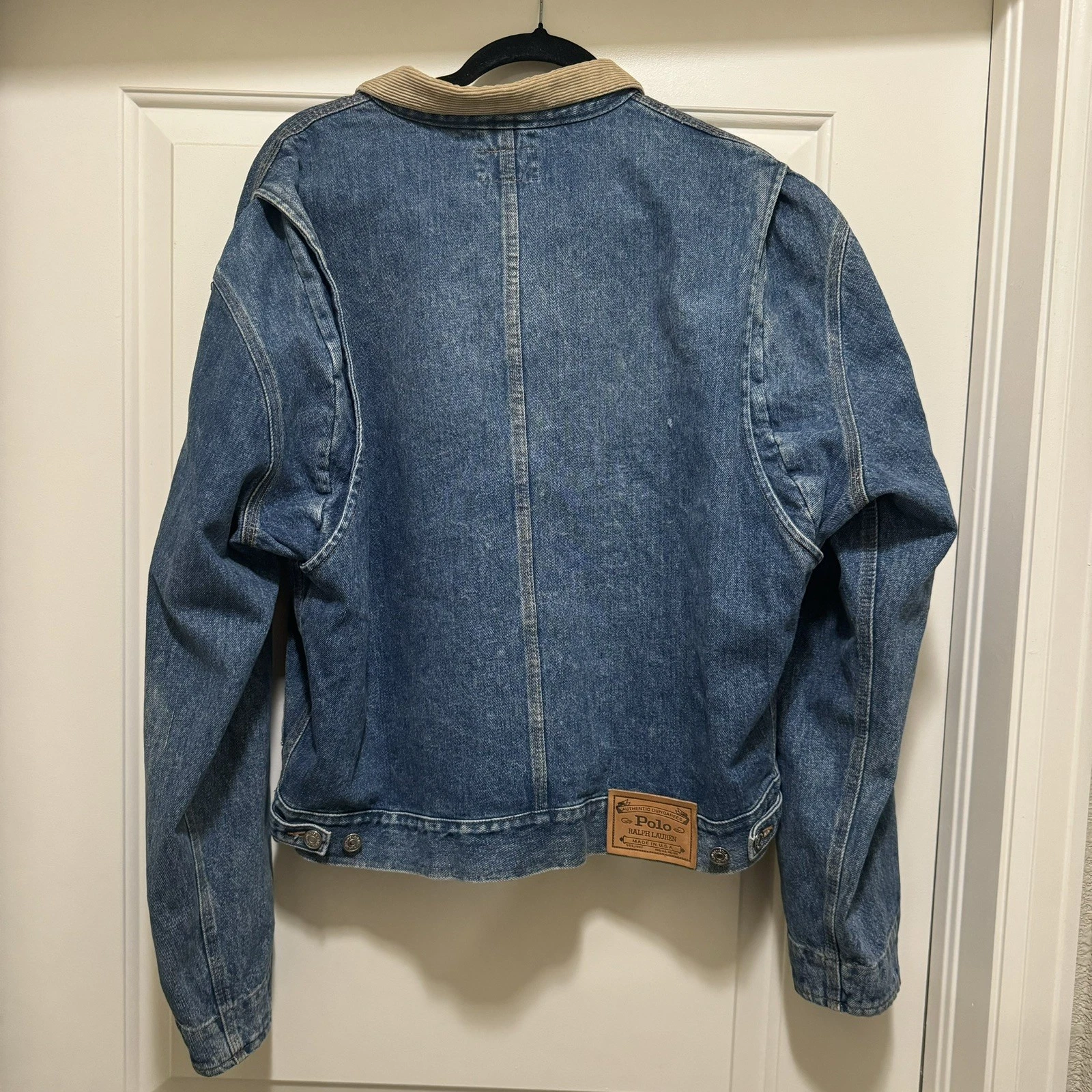 VTG Polo Ralph Lauren Authentic Dungarees Denim Trucker Jacket Corduroy Collar L - product detail image 2